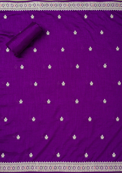 Purple Zariwork Art Silk Unstitched Salwar Suit-Koskii