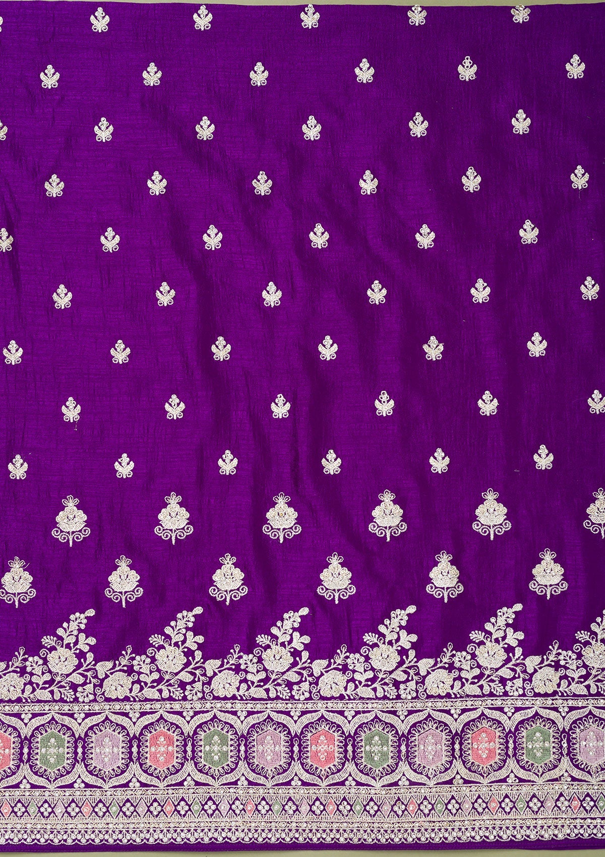 Purple Zariwork Art Silk Unstitched Salwar Suit-Koskii