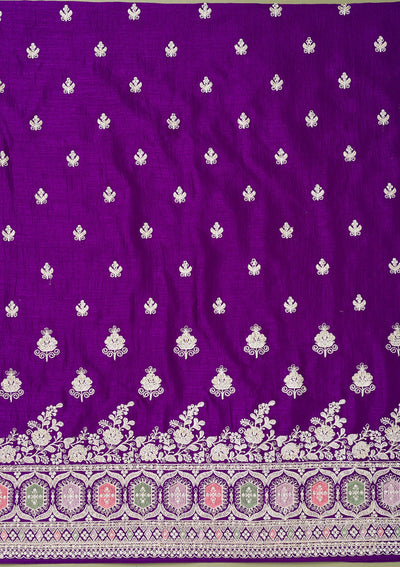 Purple Zariwork Art Silk Unstitched Salwar Suit-Koskii