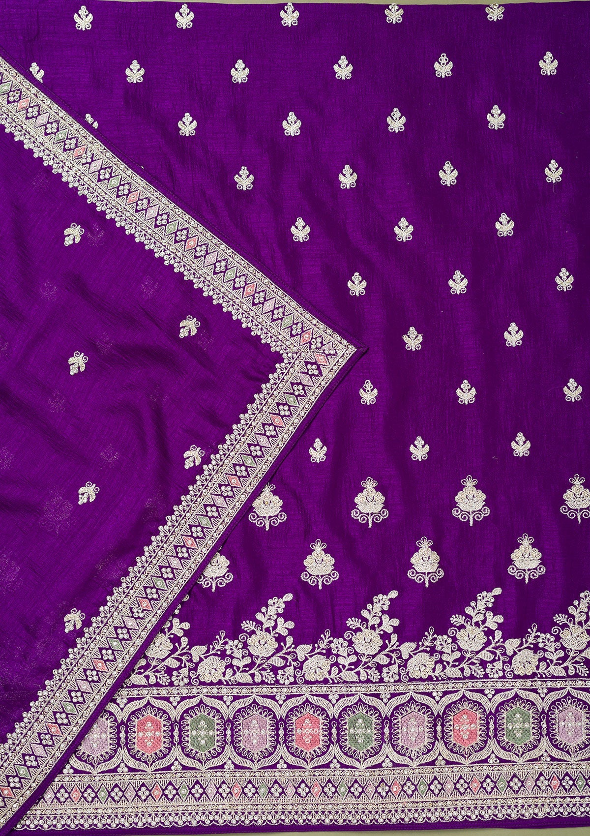 Purple Zariwork Art Silk Unstitched Salwar Suit-Koskii