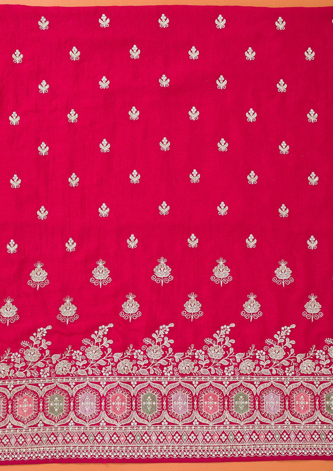 Rani Pink Zariwork Art Silk Unstitched Salwar Suit-Koskii