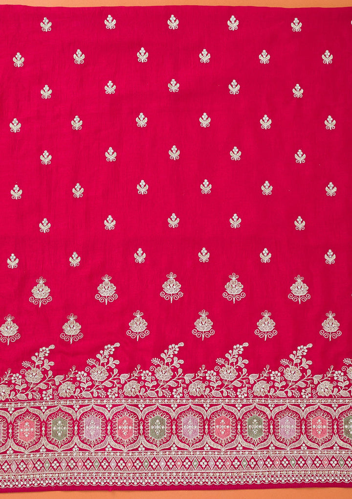 Rani Pink Zariwork Art Silk Unstitched Salwar Suit-Koskii