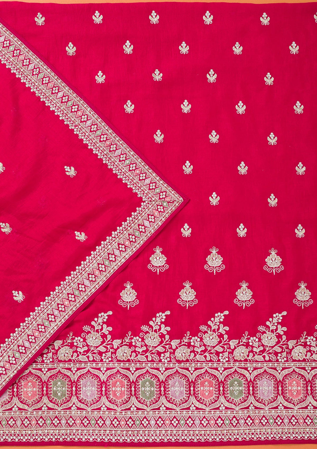 Rani Pink Zariwork Art Silk Unstitched Salwar Suit-Koskii