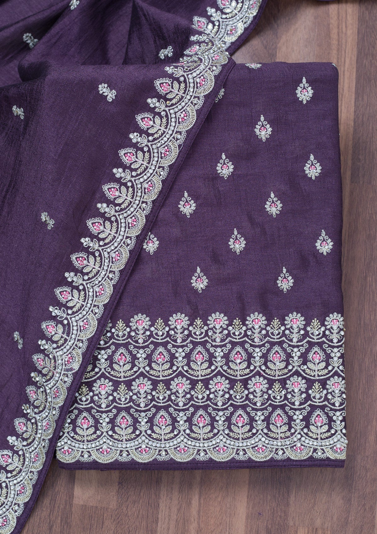 Lavender Zariwork Soft Raw Silk Unstitched Salwar Suit-Koskii
