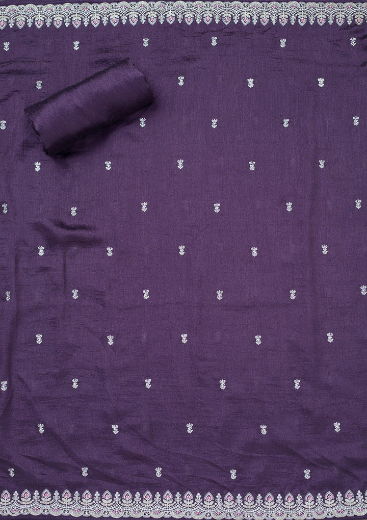 Lavender Zariwork Soft Raw Silk Unstitched Salwar Suit-Koskii