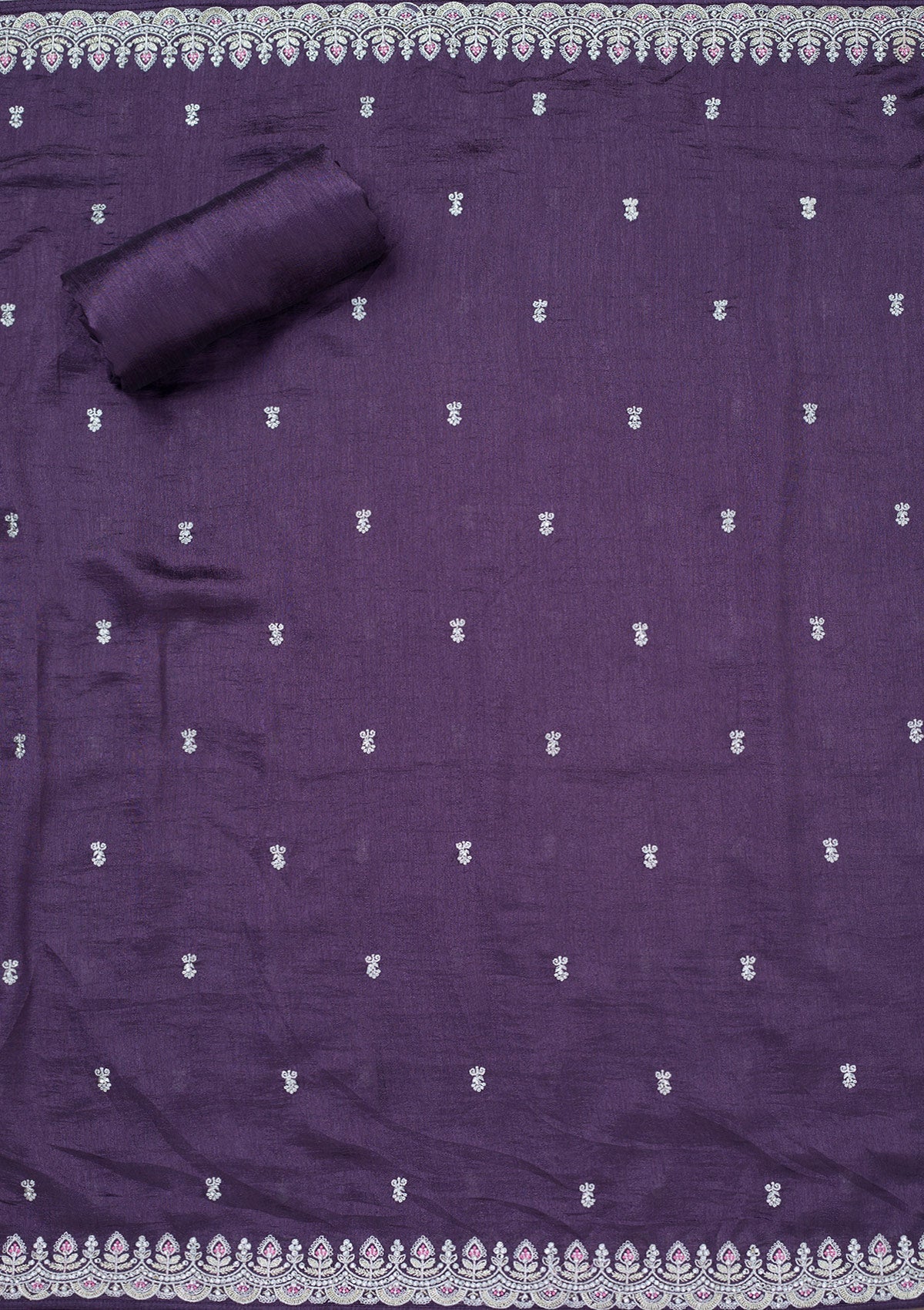 Lavender Zariwork Soft Raw Silk Unstitched Salwar Suit-Koskii