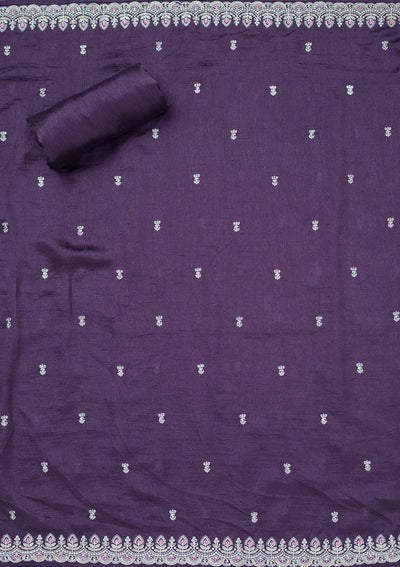Lavender Zariwork Soft Raw Silk Unstitched Salwar Suit-Koskii