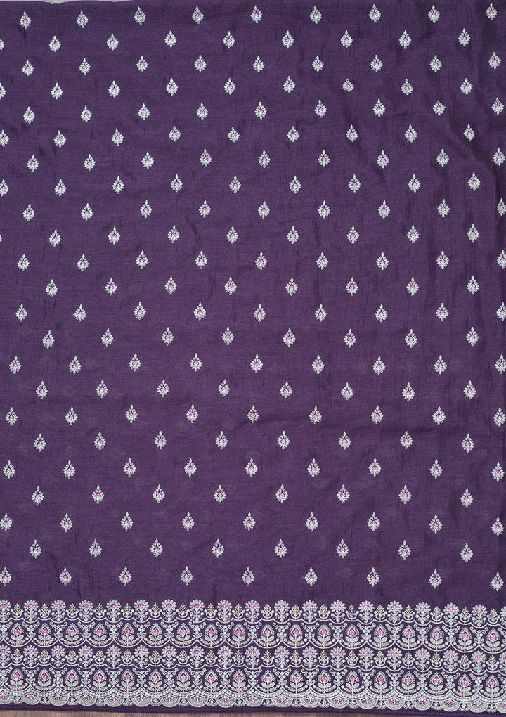 Lavender Zariwork Soft Raw Silk Unstitched Salwar Suit-Koskii