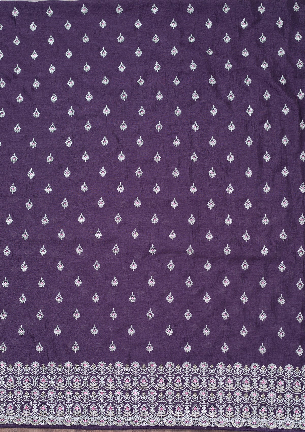 Lavender Zariwork Soft Raw Silk Unstitched Salwar Suit-Koskii