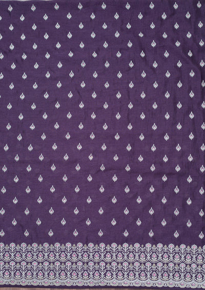 Lavender Zariwork Soft Raw Silk Unstitched Salwar Suit-Koskii