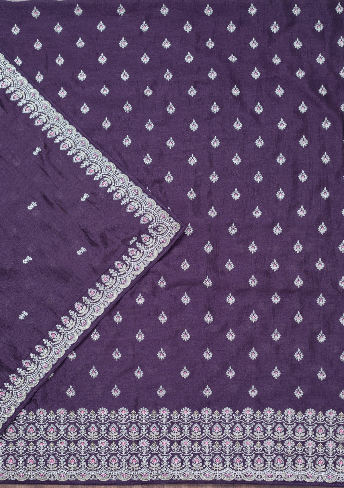 Lavender Zariwork Soft Raw Silk Unstitched Salwar Suit-Koskii