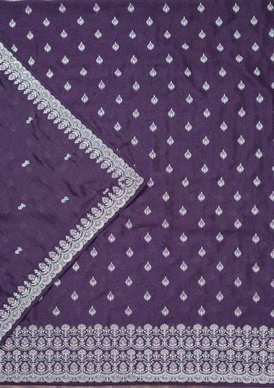 Lavender Zariwork Soft Raw Silk Unstitched Salwar Suit-Koskii