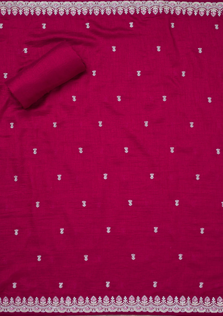 Maroon Zariwork Soft Raw Silk Unstitched Salwar Suit-Koskii