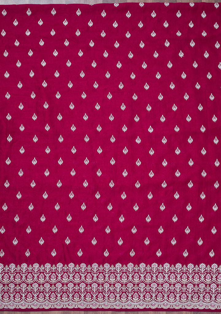 Maroon Zariwork Soft Raw Silk Unstitched Salwar Suit-Koskii