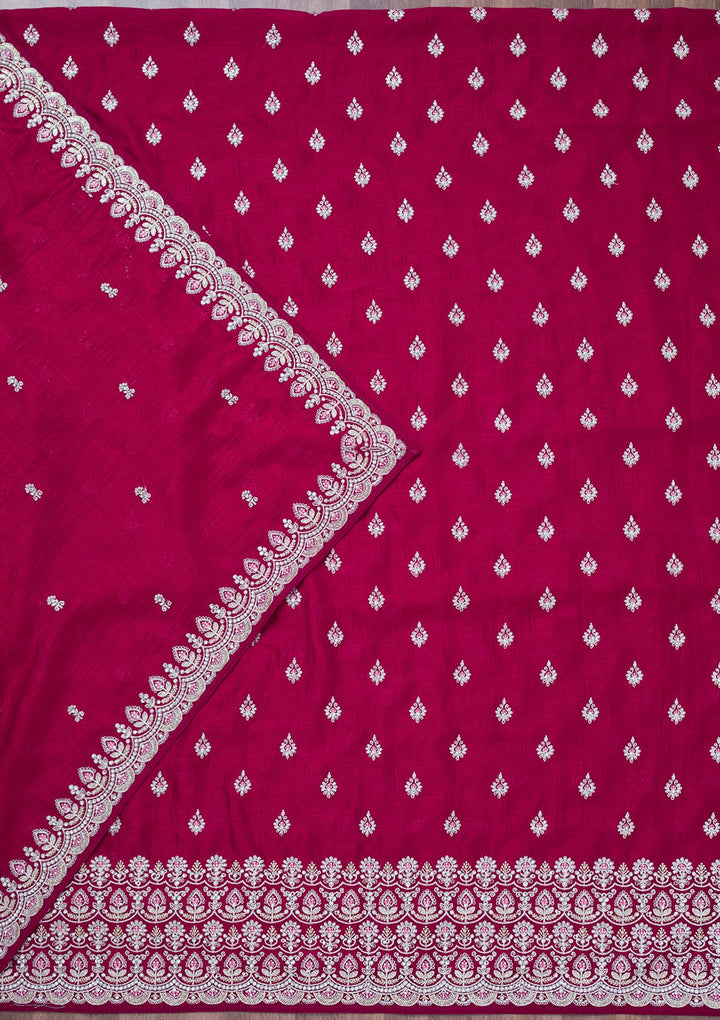 Maroon Zariwork Soft Raw Silk Unstitched Salwar Suit-Koskii