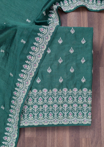 Sea Green Zariwork Soft Raw Silk Unstitched Salwar Suit-Koskii