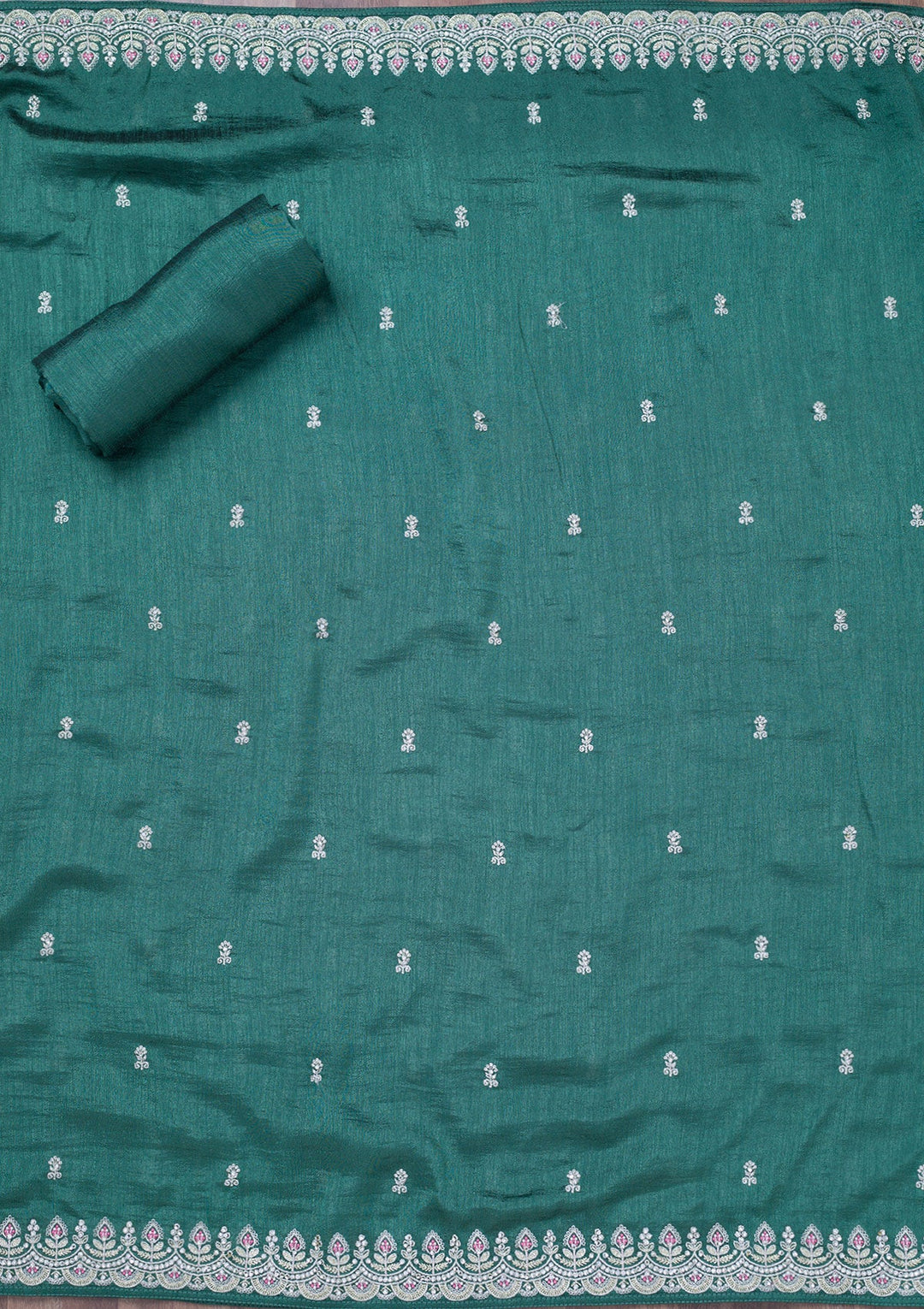 Sea Green Zariwork Soft Raw Silk Unstitched Salwar Suit-Koskii