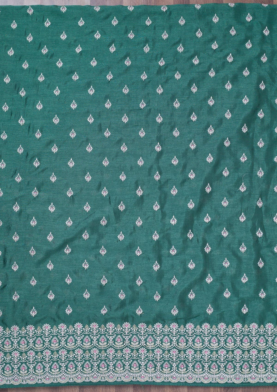 Sea Green Zariwork Soft Raw Silk Unstitched Salwar Suit-Koskii