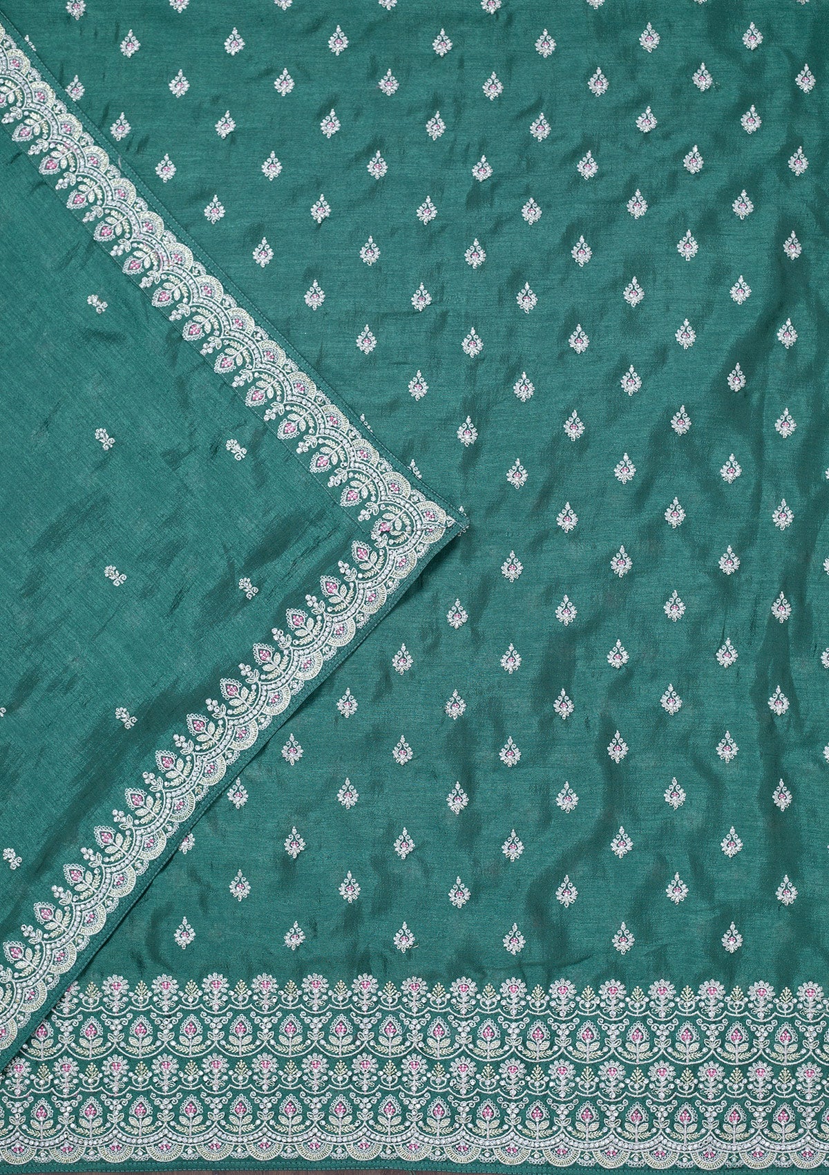 Sea Green Zariwork Soft Raw Silk Unstitched Salwar Suit-Koskii