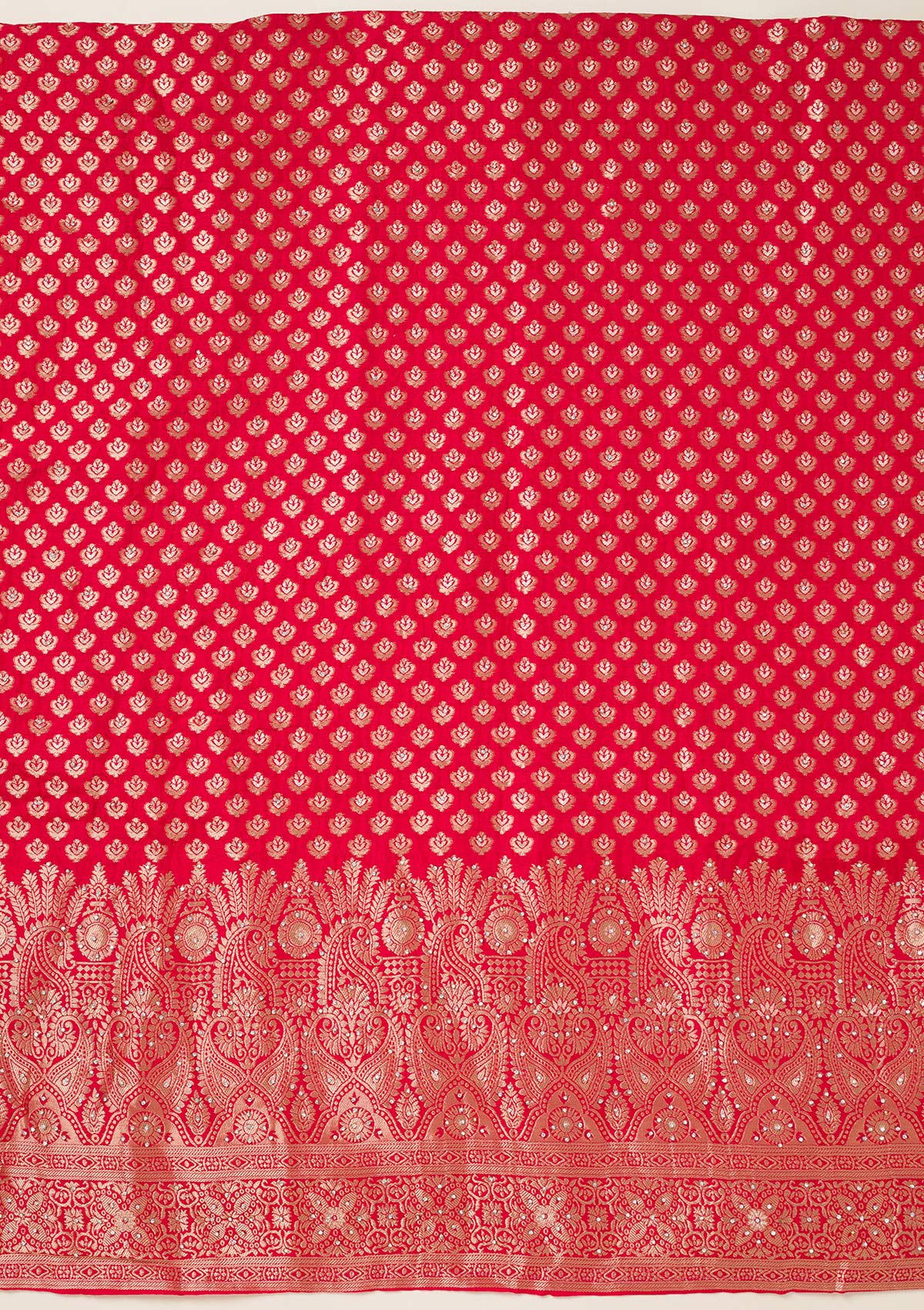 Red Zariwork Art Silk Unstitched Salwar Suit-koskii