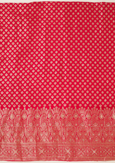 Red Zariwork Art Silk Unstitched Salwar Suit-koskii