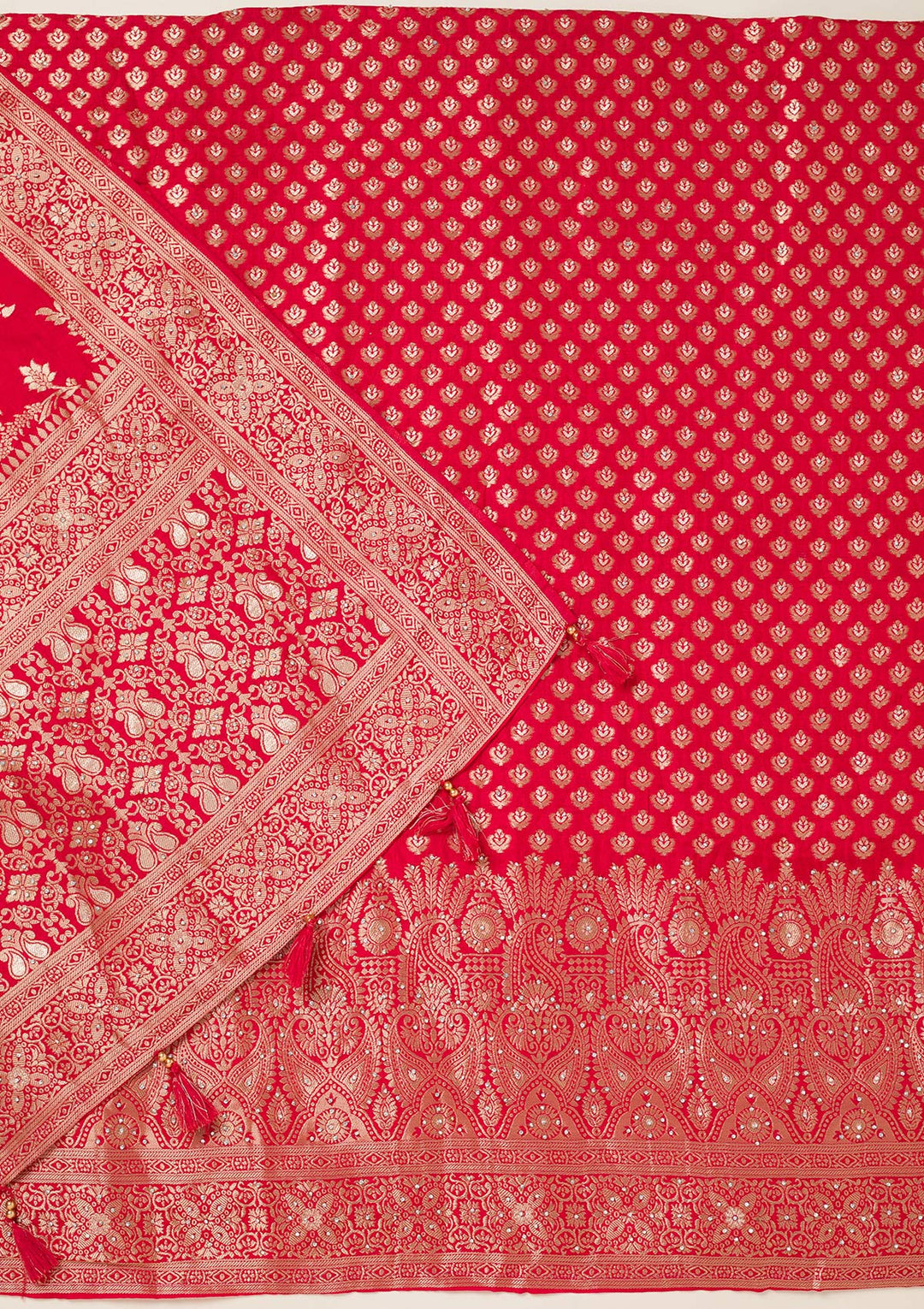 Red Zariwork Art Silk Unstitched Salwar Suit-koskii