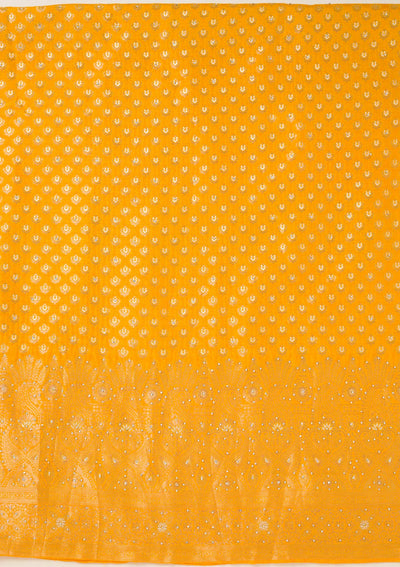 Yellow Zariwork Art Silk Unstitched Salwar Suit-koskii
