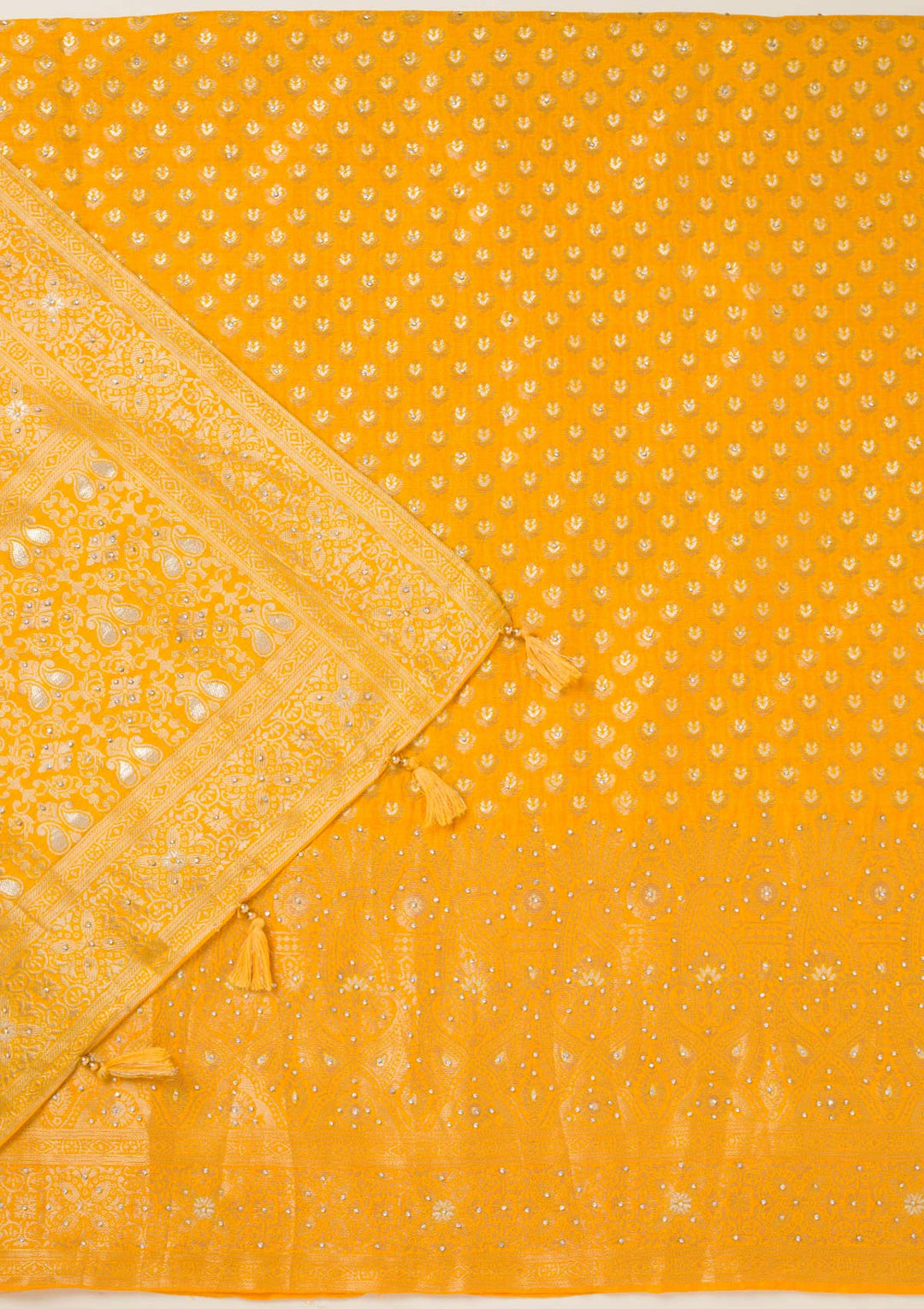 Yellow Zariwork Art Silk Unstitched Salwar Suit-koskii