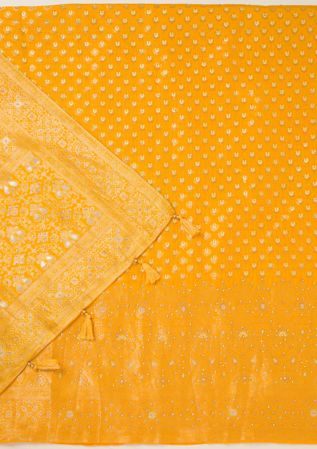 Yellow Zariwork Art Silk Unstitched Salwar Suit-koskii