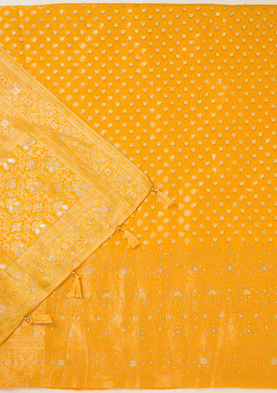 Yellow Zariwork Art Silk Unstitched Salwar Suit-koskii