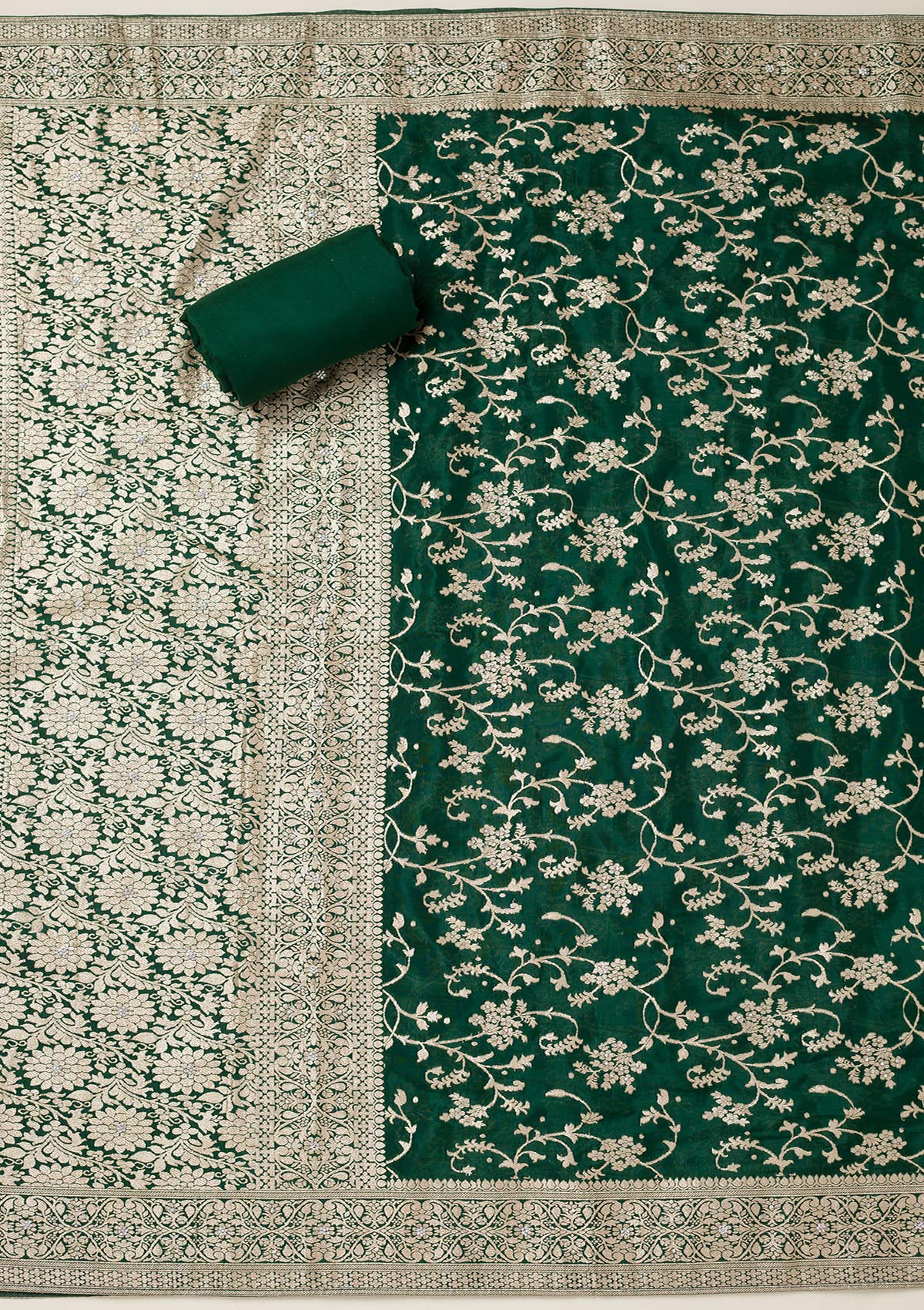 Bottle Green Zariwork Semi Crepe Unstitched Salwar Suit-koskii