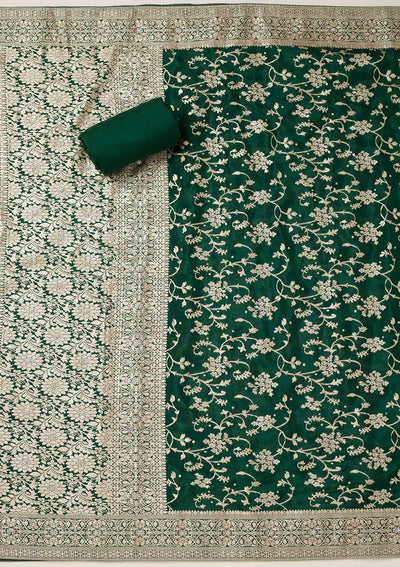 Bottle Green Zariwork Semi Crepe Unstitched Salwar Suit-koskii