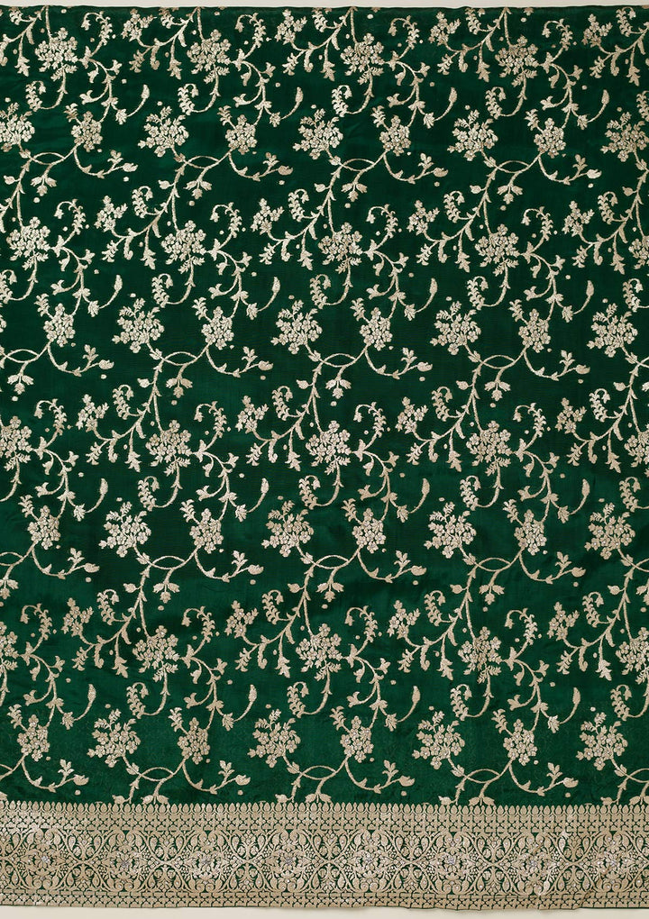 Bottle Green Zariwork Semi Crepe Unstitched Salwar Suit-koskii