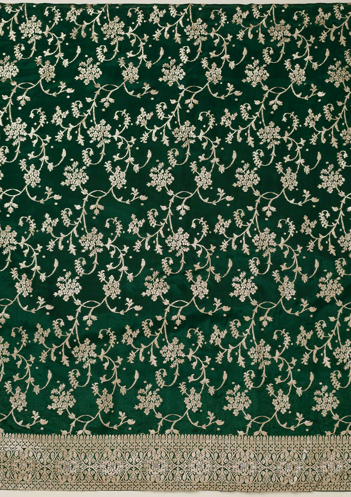 Bottle Green Zariwork Semi Crepe Unstitched Salwar Suit-koskii