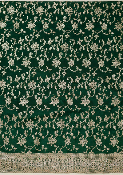 Bottle Green Zariwork Semi Crepe Unstitched Salwar Suit-koskii