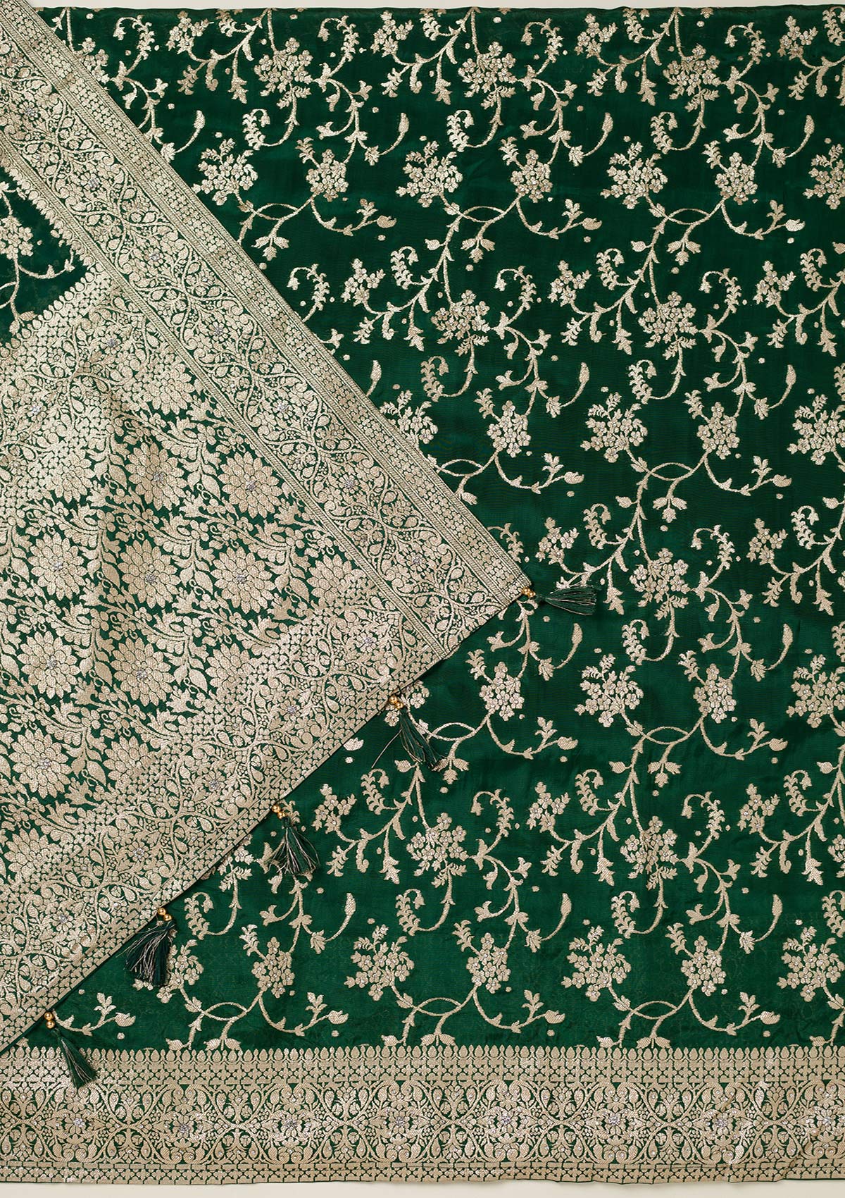 Bottle Green Zariwork Semi Crepe Unstitched Salwar Suit-koskii