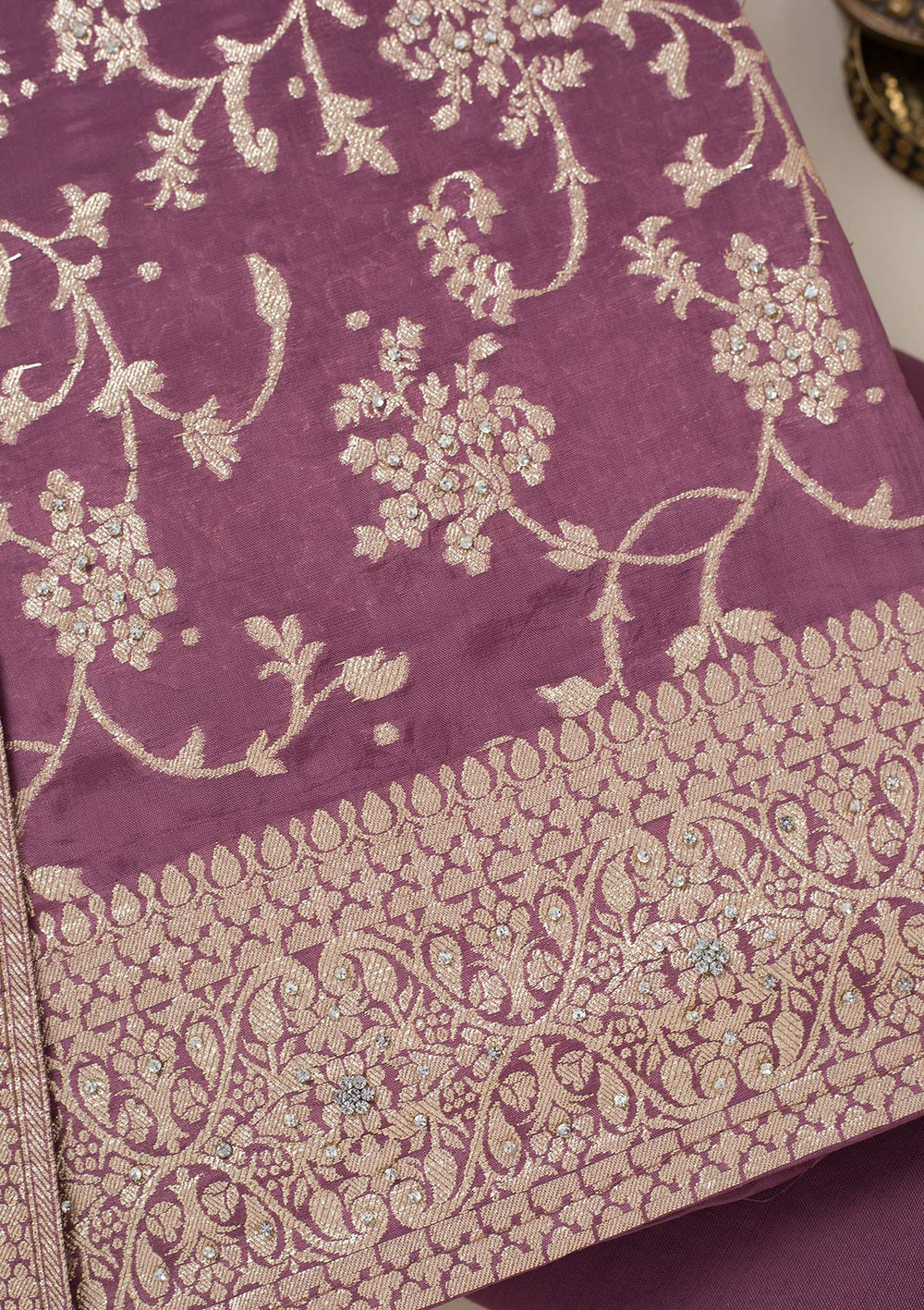 Mauve Zariwork Semi Crepe Unstitched Salwar Suit-koskii