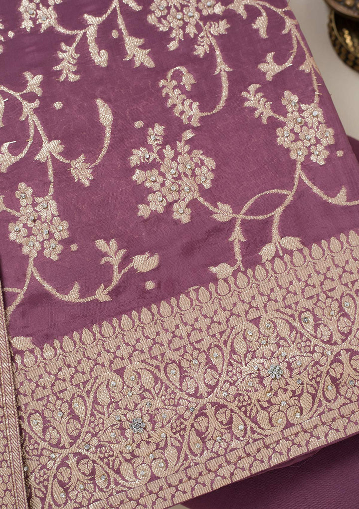 Mauve Zariwork Semi Crepe Unstitched Salwar Suit-koskii