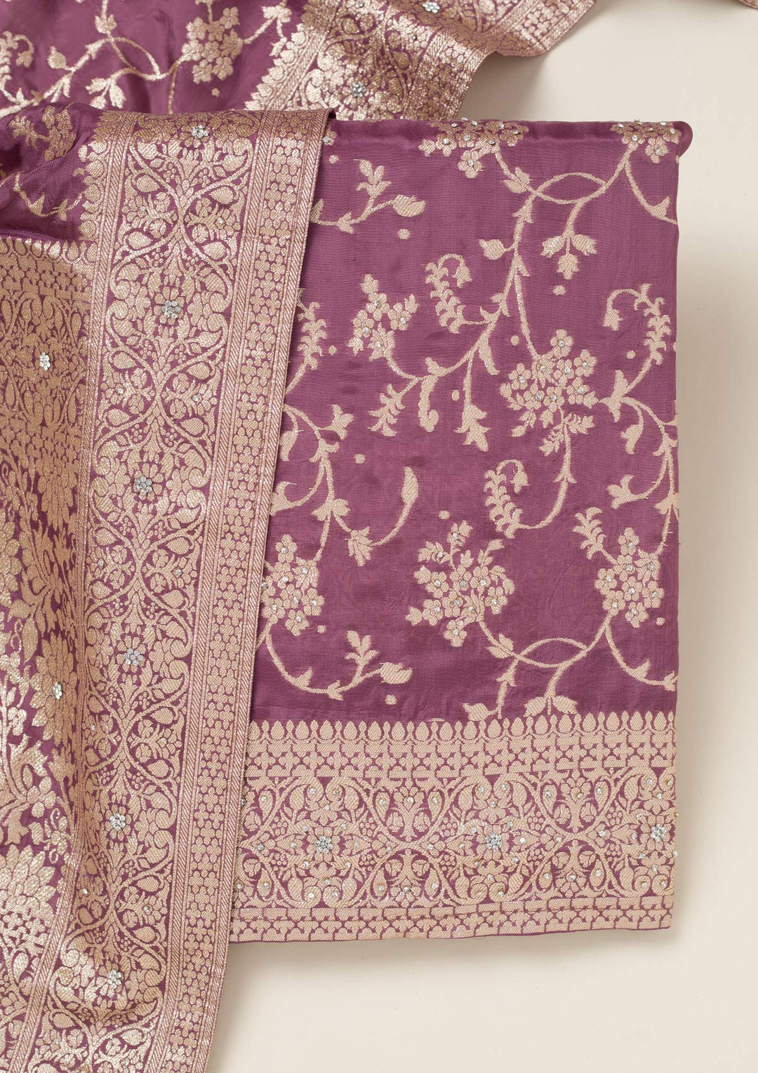 Mauve Zariwork Semi Crepe Unstitched Salwar Suit-koskii