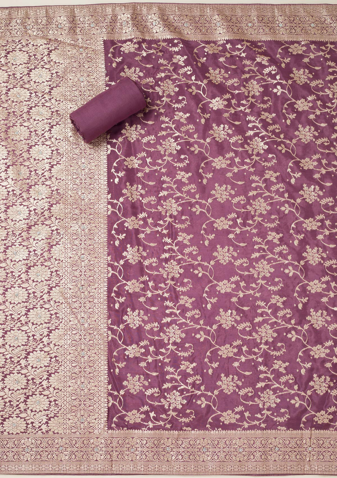 Mauve Zariwork Semi Crepe Unstitched Salwar Suit-koskii