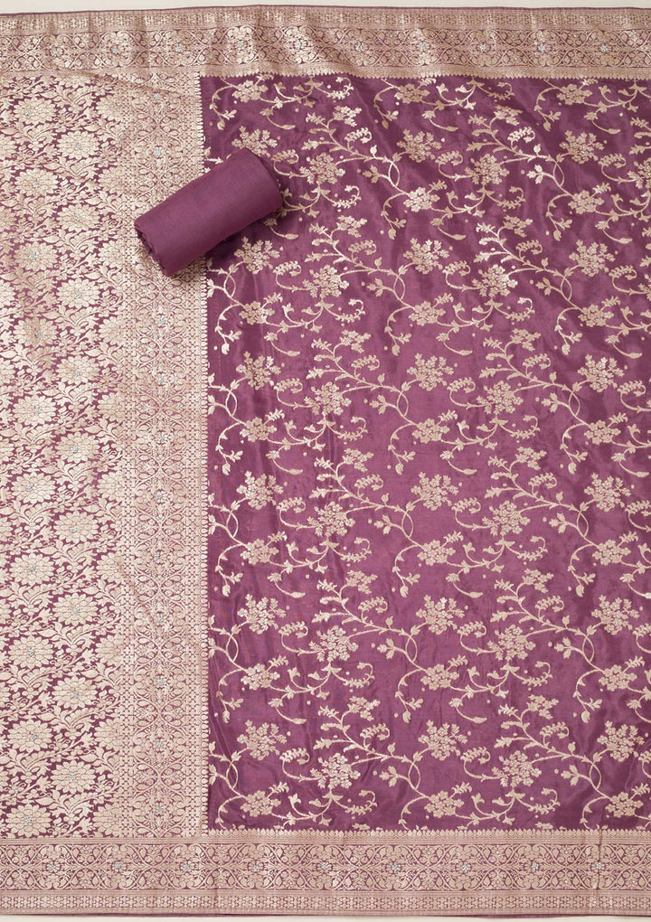 Mauve Zariwork Semi Crepe Unstitched Salwar Suit-koskii