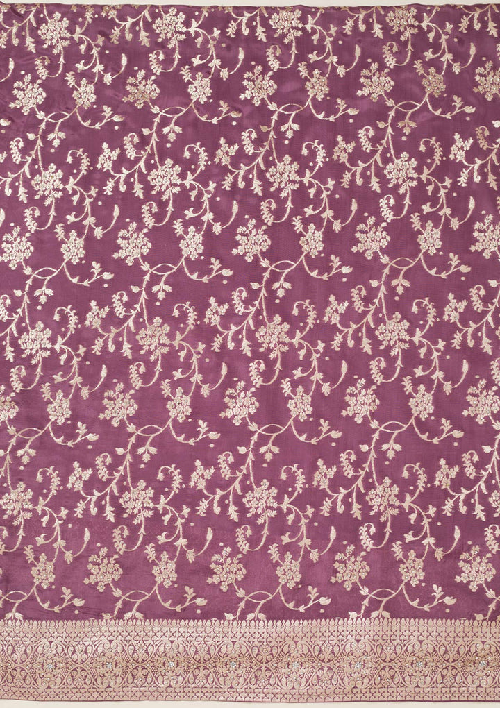 Mauve Zariwork Semi Crepe Unstitched Salwar Suit-koskii