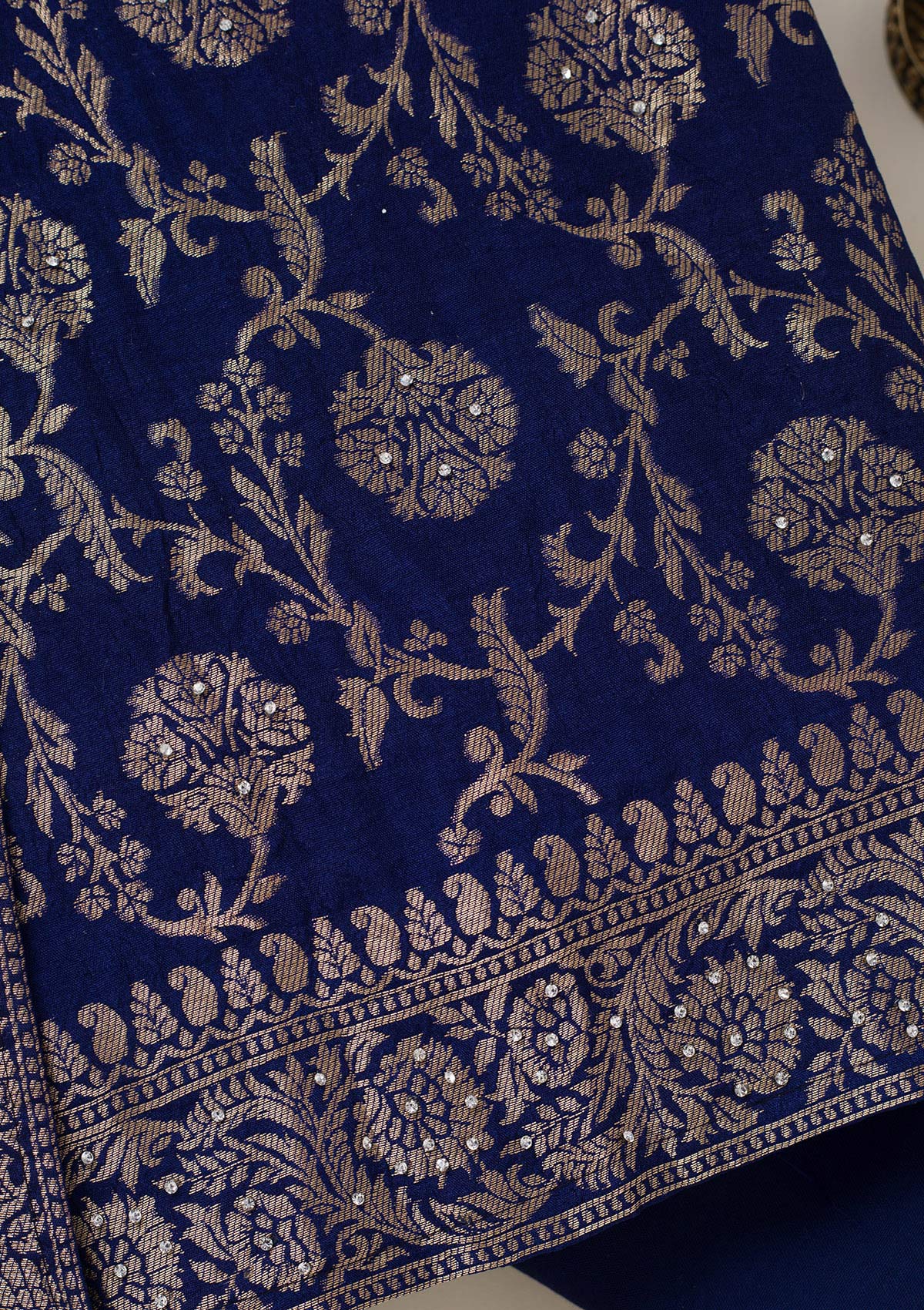 Navy Blue Zariwork Dola Silk Unstitched Salwar Suit-koskii