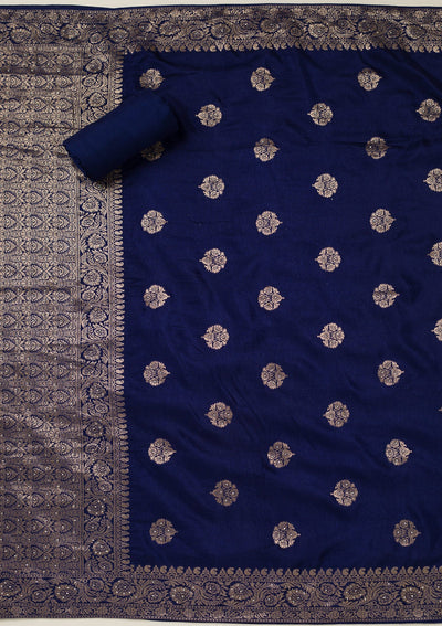 Navy Blue Zariwork Dola Silk Unstitched Salwar Suit-koskii