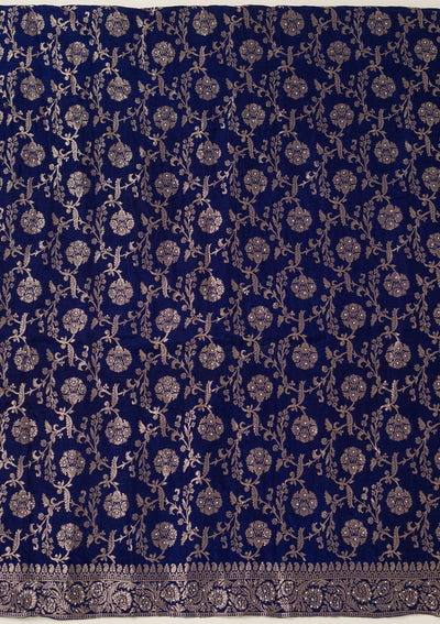 Navy Blue Zariwork Dola Silk Unstitched Salwar Suit-koskii