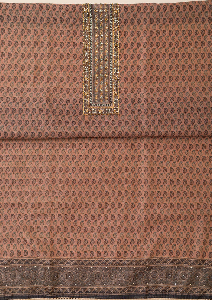 Peach Printed Chanderi Unstitched Salwar Suit-Koskii