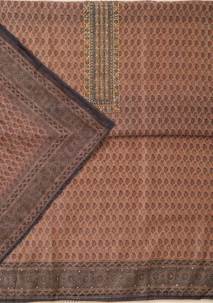 Peach Printed Chanderi Unstitched Salwar Suit-Koskii