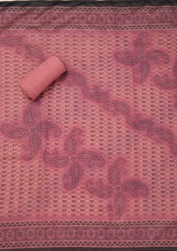 Pink Printed Chanderi Unstitched Salwar Suit-Koskii