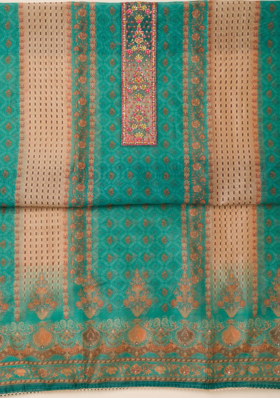 Peacock Green Printed Chanderi Unstitched Salwar Suit-Koskii