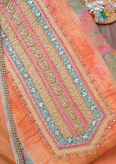 Peach Stonework Semi Crepe Unstitched Salwar Suit-Koskii